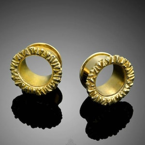 Tunnels, Ear Tunnels, Ear Gauges, Gold Plugs, Gauge Jewelry, Brass Gauges, 4mm, 6mm, 8mm, 10mm, 12mm, 2g Plugs 0g 00g, Ear Plugs, Round image 2