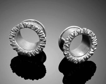 Sterling Silver Ear Tunnels, Tunnel Plugs, Silver Ear Plugs, 6-14mm Gauge Earrings, 6mm-2G, 8mm-0G, 10mm-00G, 12mm-1/2"G, 14mm-9/16''G