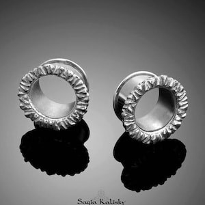 Sterling Silver Ear Tunnels, Tunnel Plugs, Silver Ear Plugs, 6-14mm Gauge Earrings, 6mm-2G, 8mm-0G, 10mm-00G, 12mm-1/2&quot;G, 14mm-9/16&#39;&#39;G