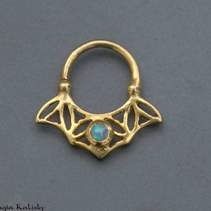 Gold Septum Ring , Flower Of Life Septum , Opal Septum Gold Septum Jewelry , Gold Daith Earring , Rook Earring, Helix Hoop, Tragus Piercing