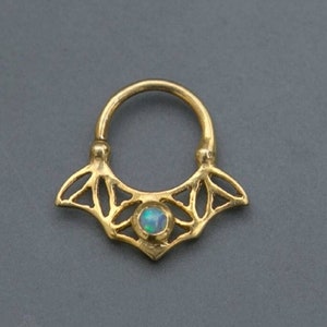 Gold Septum Ring, Septum Nose Ring, India Septum, Solid Gold Septum, Piercing Jewelry, Cartilage Earring, Helix Hoop, 14K Septum, Amethyst