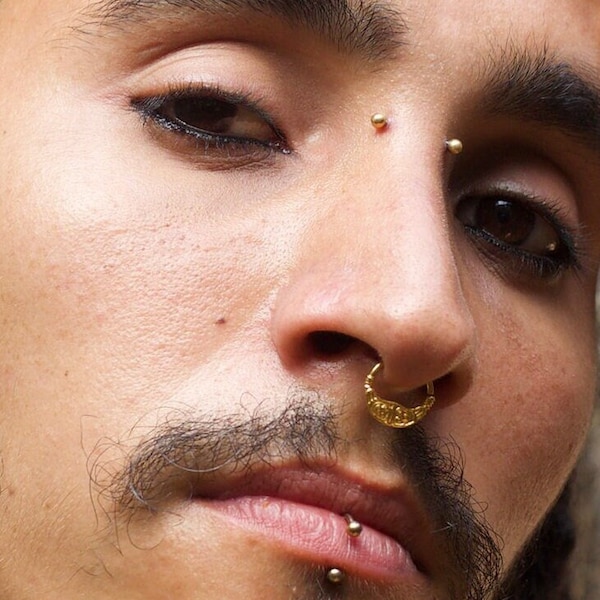 Gold Septum Ring, Tribal Septum Ring, Septum Jewelry 16g/18g, Indian Septum Ring, Mens Septum Ring, Mens Nose Piercing, Gold Septum Piercing