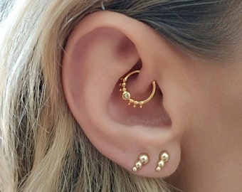 Peridot Hoop Earring, Gold Plated Daith Earring, Daith Jewelry, Daith Piercing, Tragus Hoop, Helix Hoop, Rook Earring, Cartilage Hoop
