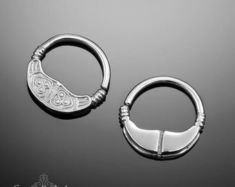 Sterling Silver Septum Ring, Tribal Septum Ring, Nose Piercing, Indian Septum Ring, 16g Septum Jewelry, Septum Piercing, Nose Ring Jewelry