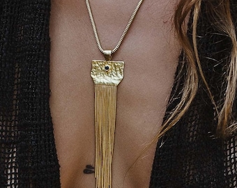 Tassel Necklace, Statement Necklace, Long Boho Necklace, Boho Jewelry, Tribal Necklace, Ethnic Jewelry, Tassel Necklace Gold, Onyx Necklace