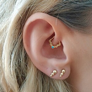 Daith Jewelry, Piercing Jewelry, Cartilage Earring, Rook Earring, Helix Hoop, Tragus, Gold Septum Ring, India Nose Ring, Silver, Opal, 18g