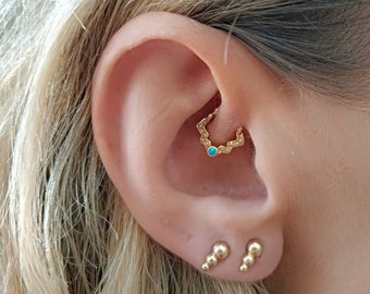 Daith Jewelry, Piercing Jewelry, Cartilage Earring, Rook Earring, Helix Hoop, Tragus, Gold Septum Ring, India Nose Ring, Silver, Opal, 18g