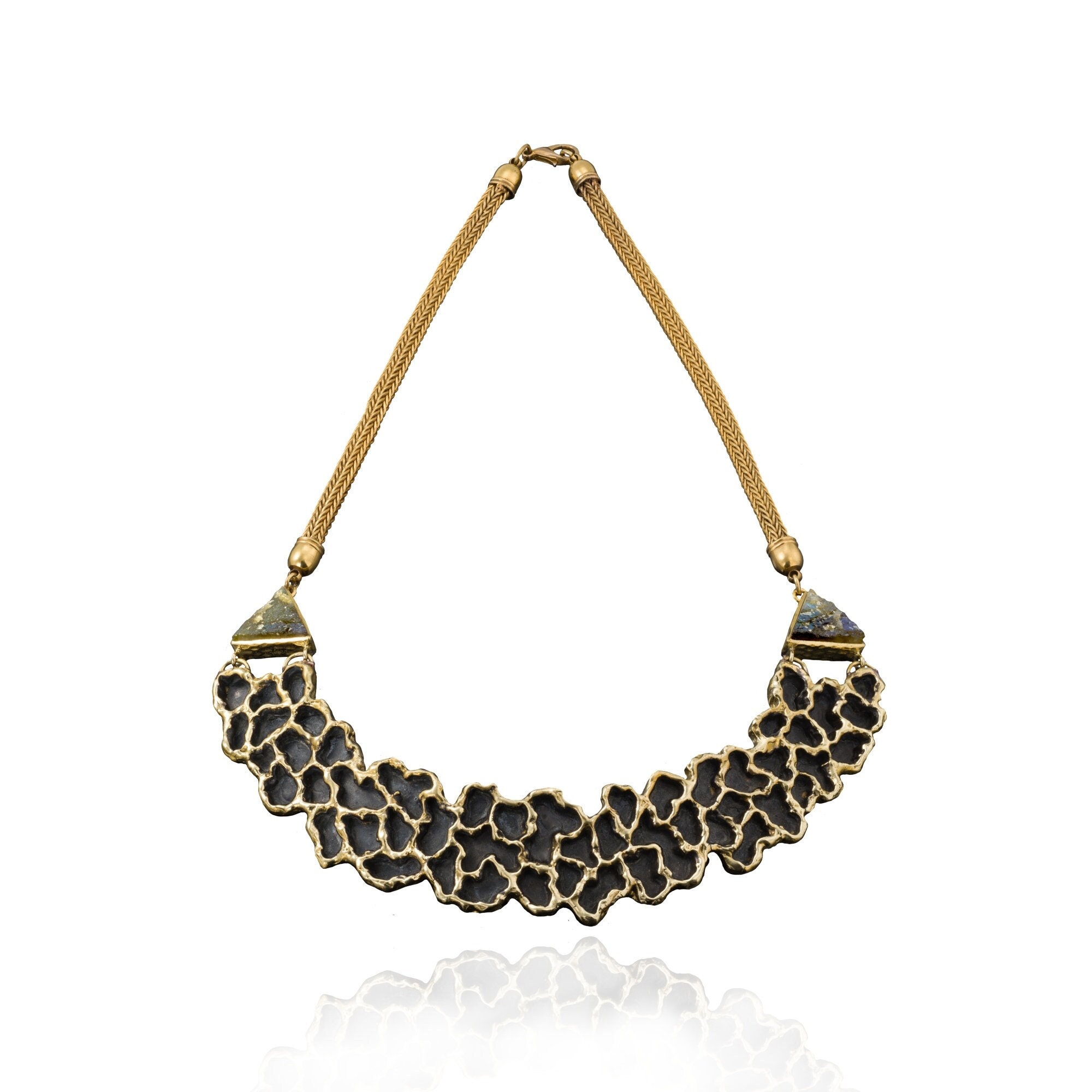Boho Gold Halskette, Bib Halskette, Gold schwarze Halskette, ethnische Halskette, Stammes-Schmuck, Statement Gold Halskette, Choker Statement Halskette