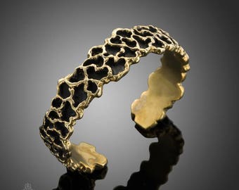 Unique Gold Arm Cuff, Upper Arm Bracelet, Open Cuff Bracelet For Women, Blackened Bracelet, Adjustable Chunky Bracelet, Avant Garde Bracelet