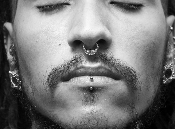 Ornate Sterling Silver Septum Ring Tribal Septum Ring Silver