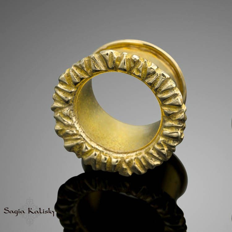 Tunnels Ear Tunnel Brass Tunnel Ear Gauge Gold Plug Gauge Etsy