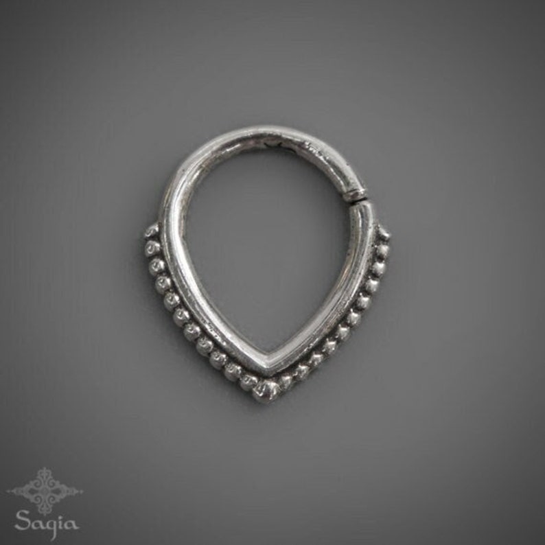 Tear Drop Septum, 16g Septum Jewelry, Real Septum Ring, Silver Tribal Septum Ring, V Shaped Septum, Chevron Septum Ring, Indian Septum Ring image 1