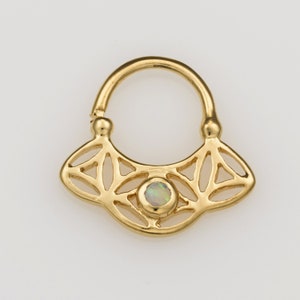 Gold Septum Ring, Daith Jewelry, Gold Nose Ring, Septum Jewelry, Tribal Septum, Rook Earring, Cartilage Piercing, Tragus, Opal, 16g, 18g