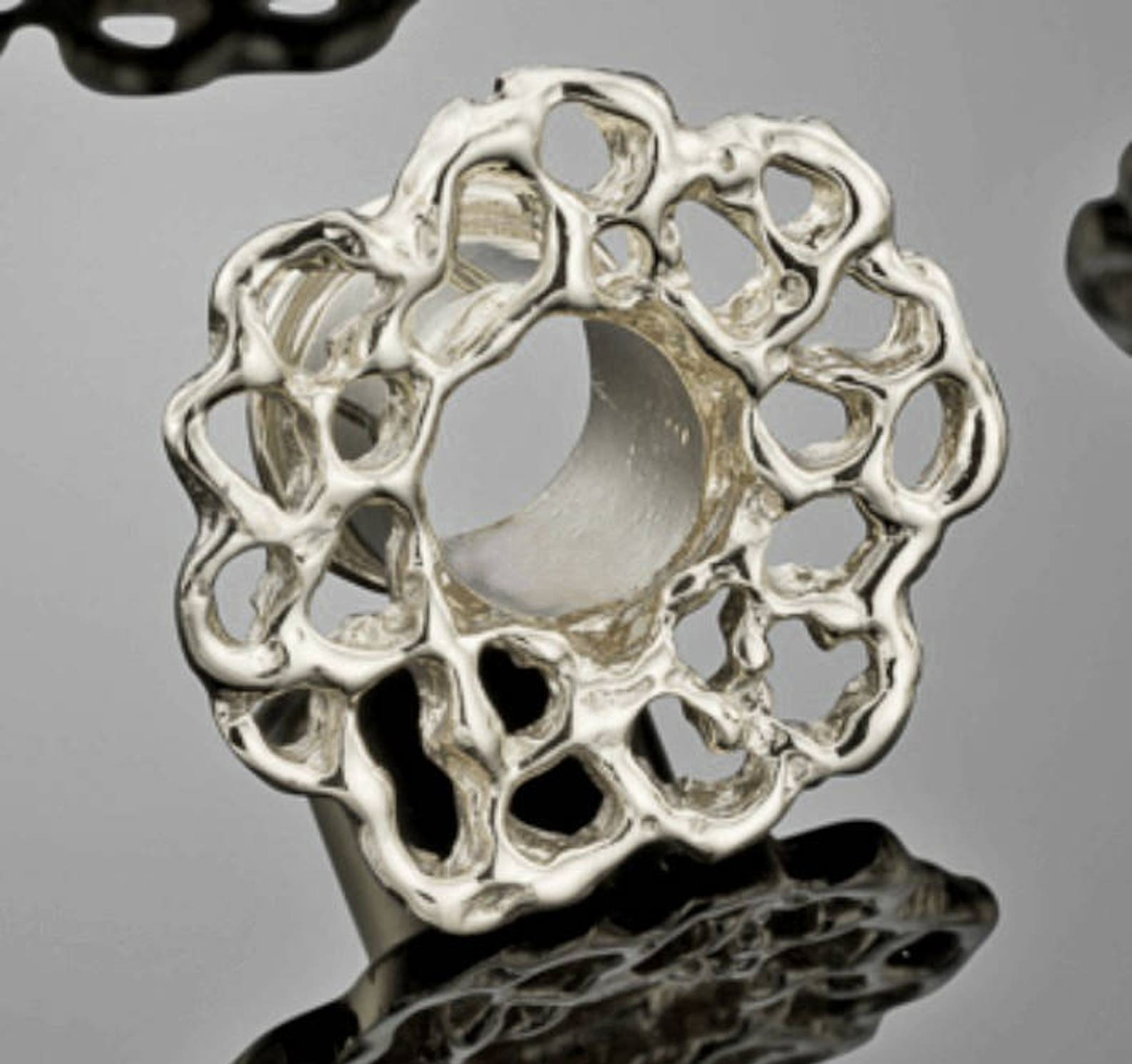 Silver Ear Tunnels Sterling Silver Tunnel Flower Tunnel Etsy