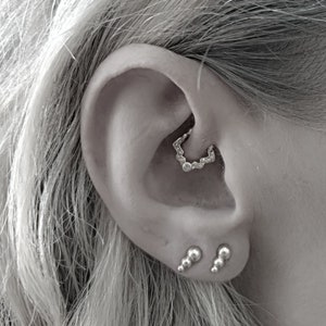 Silver Daith Jewelry, Daith Piercing, Silver Septum Ring, Septum Jewelry, Tribal Septum Earring, Rook, Nose, Helix Hoop, Tragus, Opal, 18g