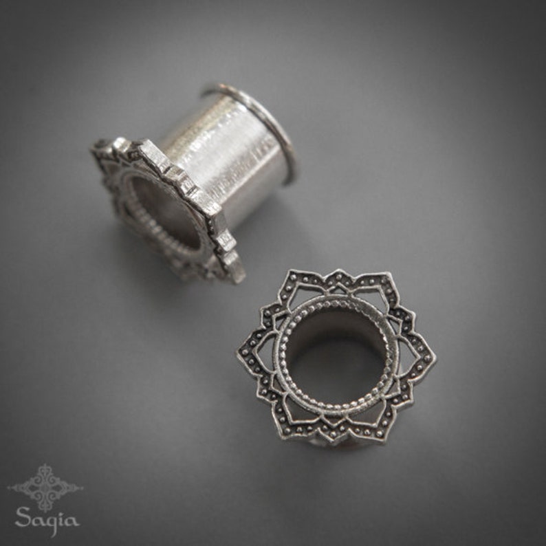 Lotus Flower Ear Tunnel Sterling Silver Ear Tunnel Tribal Etsy