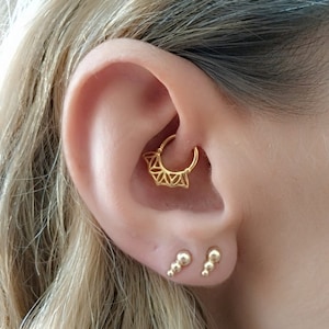 Daith Piercing, Septum Jewelry, Gold Septum Ring,Rook Earring, Helix Hoop, Tragus Geometric, Cartilage Hoop, India, Tribal, Silver, 16g, 18g
