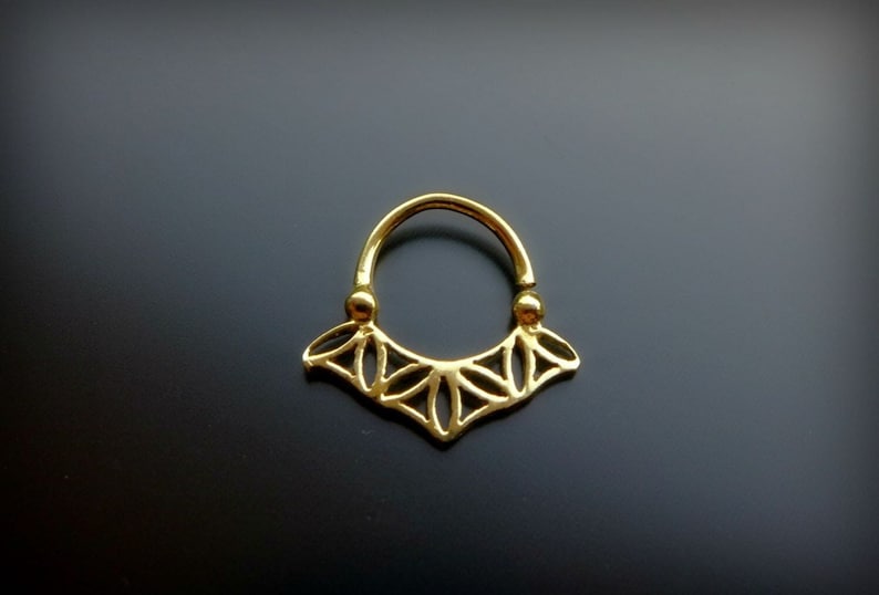 Gold Septum For Pierced Nose Flower Of Life Sacred Geometry Septum Gold Plated Jewelry Tribal Nose Piercing Septum 