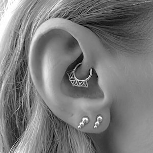 Daith Piercing, Septum Jewelry, Silver Septum Ring, Rook Earring, Helix Hoop, Tragus Jewelry, Indian Daith Earring, Cartilage, Nose,16g, 18g