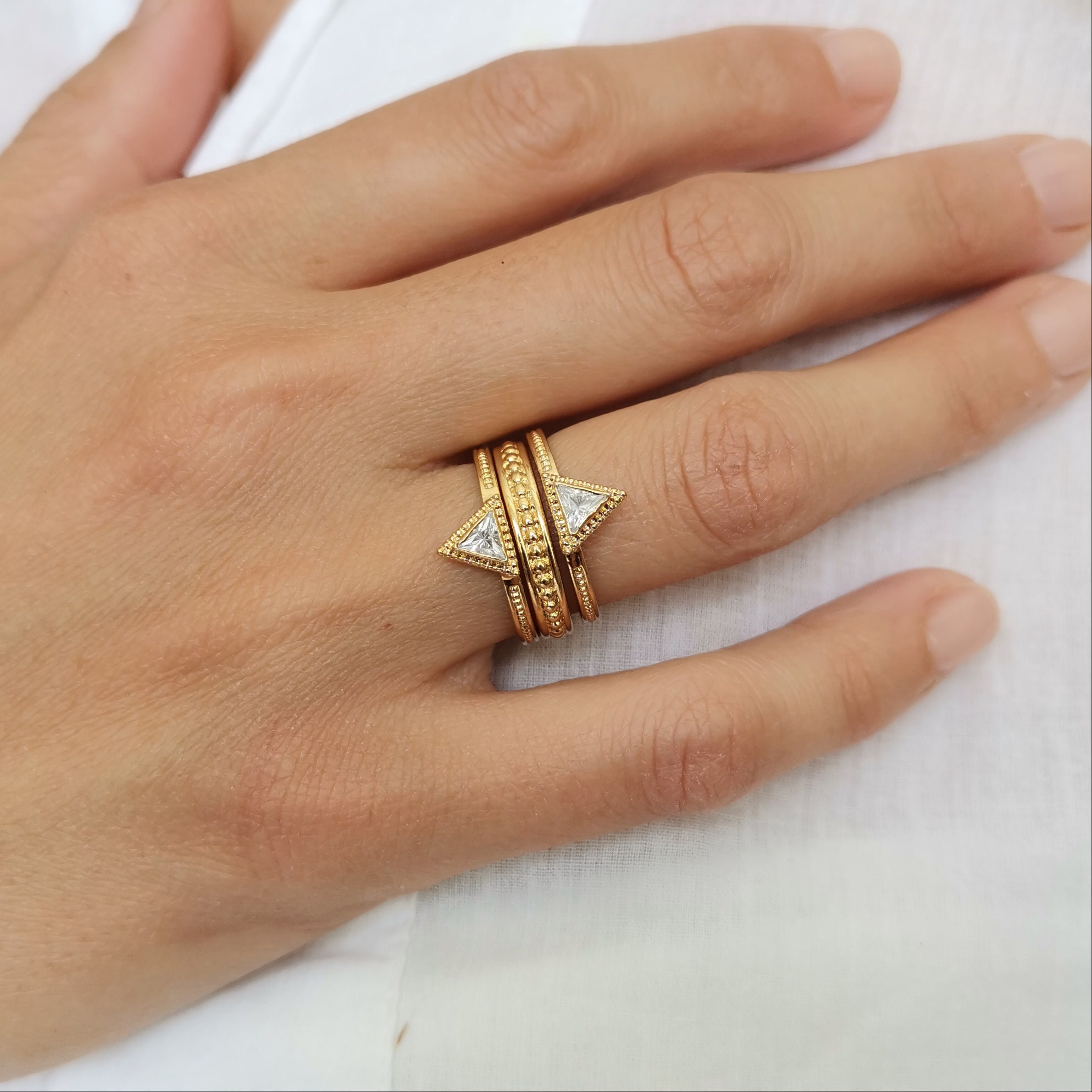 3 Piece Ring Sets, Triangle Shape Wedding Ring Set, 3 Piece 3 Piece Ring Sets, Triangle Shape Wedding Ring Set, 3 Piece