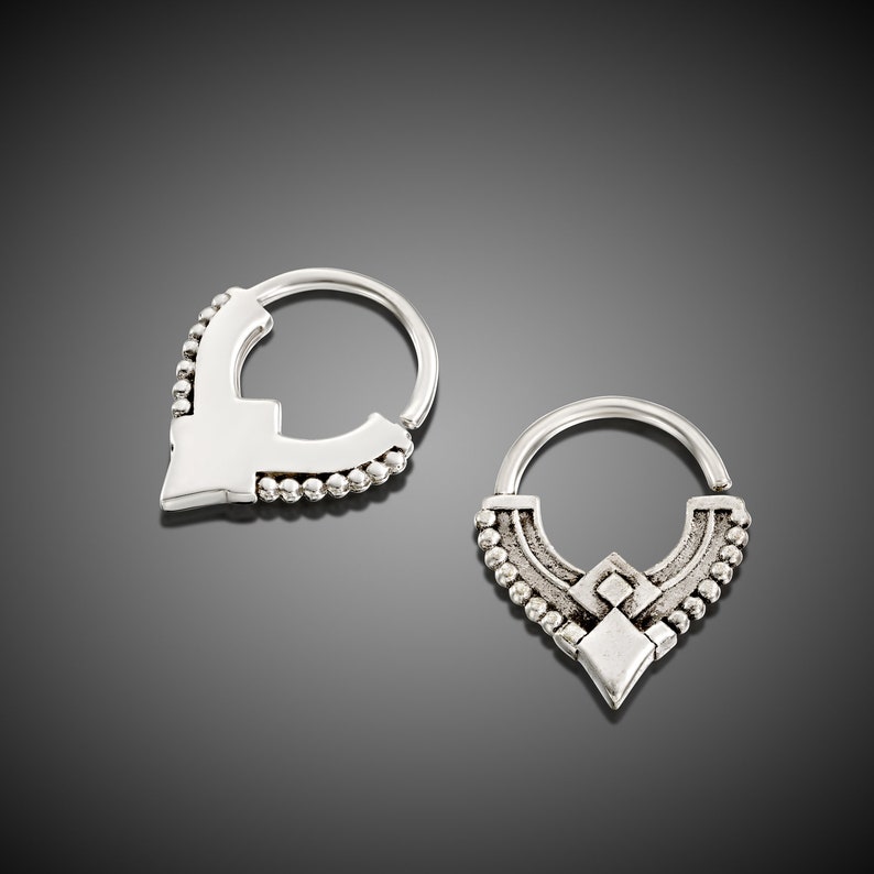 Silver Septum Ring Cartilage Earring Septum Jewelry Tragus Hoop Tribal Nose Piercing Daith Jewelry Rook,Indian,16g,18g Helix Piercing