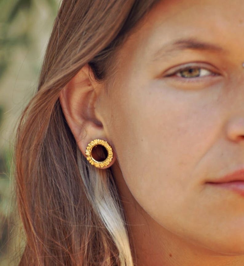 Golden Brass Gauge Earrings 6mm Ear Gauge 8mm Ear Tunnel Etsy