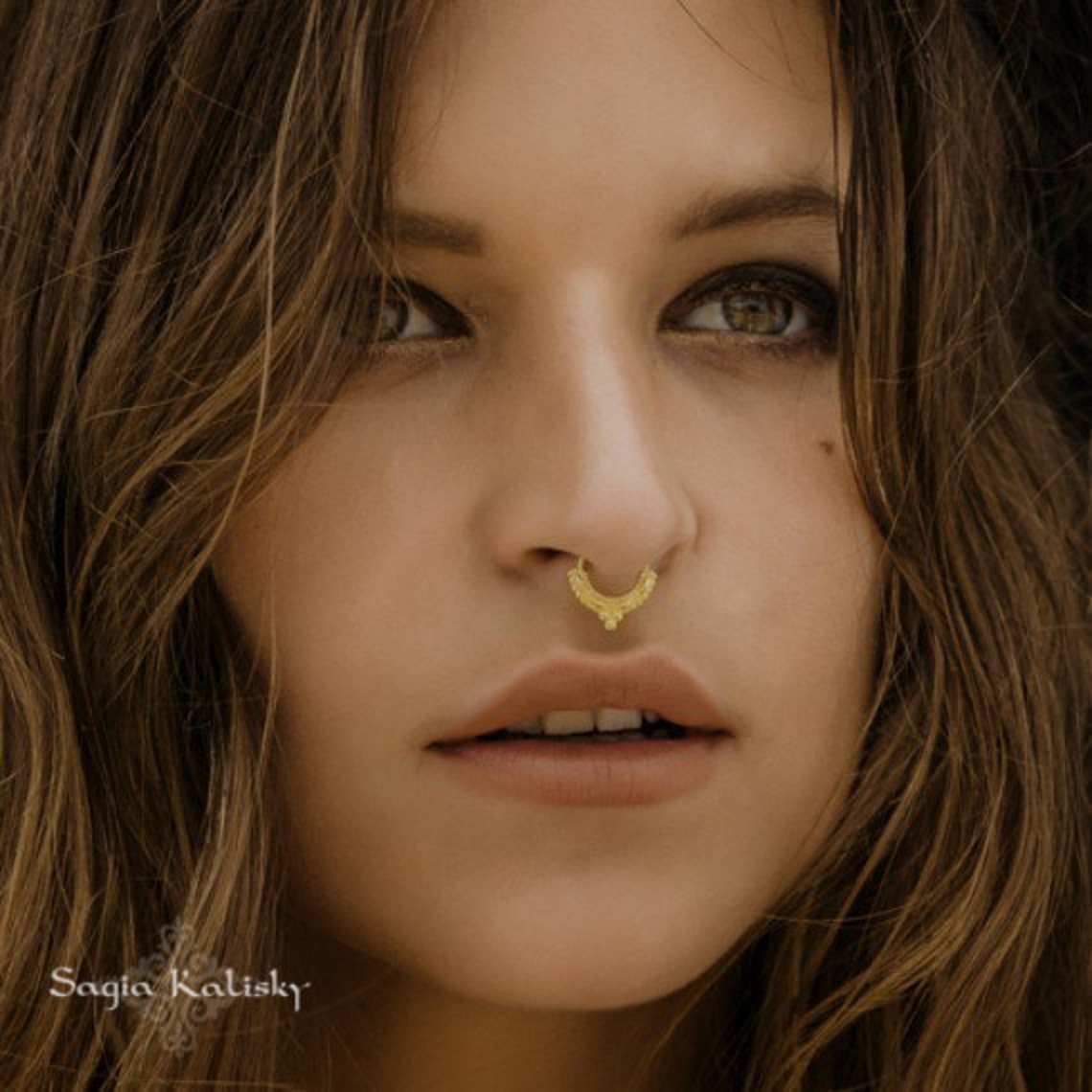 Tribal Gold Septum Ring 18g Septum Gold Nose Ring Septum Etsy