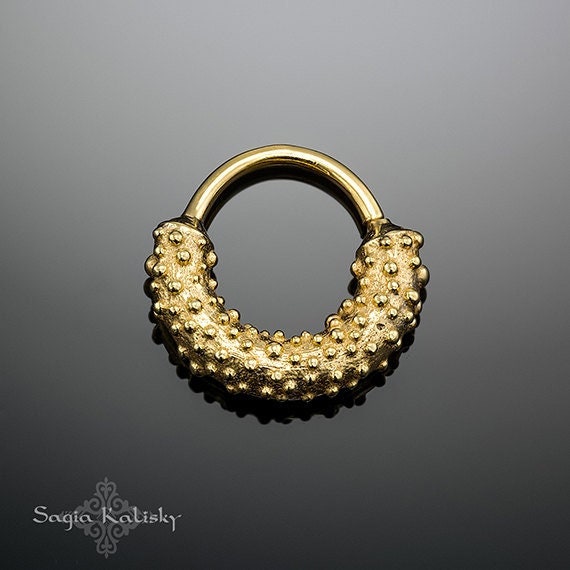 Fake Septum Clicker Ring - Clip On Non-Piercing Nose Hoop, Heart Design, IP Gold Plated