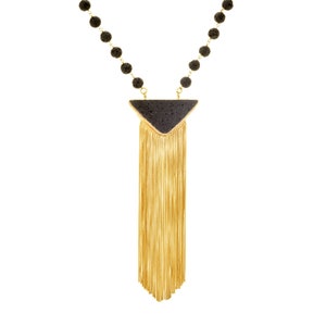 Gold Pendant Necklace, Statement Necklace, Tassel Necklace, Gold Tassel Necklace, Lava Necklace, Tribal Jewelry,Tassel Pendant Necklace,Boho