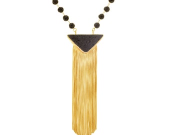 Gold Pendant Necklace, Statement Necklace, Tassel Necklace, Gold Tassel Necklace, Lava Necklace, Tribal Jewelry,Tassel Pendant Necklace,Boho