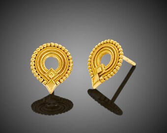 Tribal Earrings, Gold Studs, Geometric Studs, Circle Earrings, Gold Stud Earrings, Statement Studs, Post Stud Earrings, Indian, Gold Plated