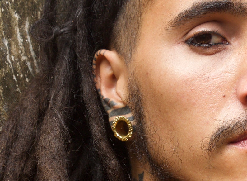 Tunnels, Ear Tunnels, Ear Gauges, Gold Plugs, Gauge Jewelry, Brass Gauges, 4mm, 6mm, 8mm, 10mm, 12mm, 2g Plugs 0g 00g, Ear Plugs, Round image 6