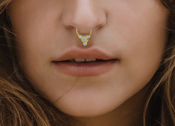 Gold opal septum on sale ring
