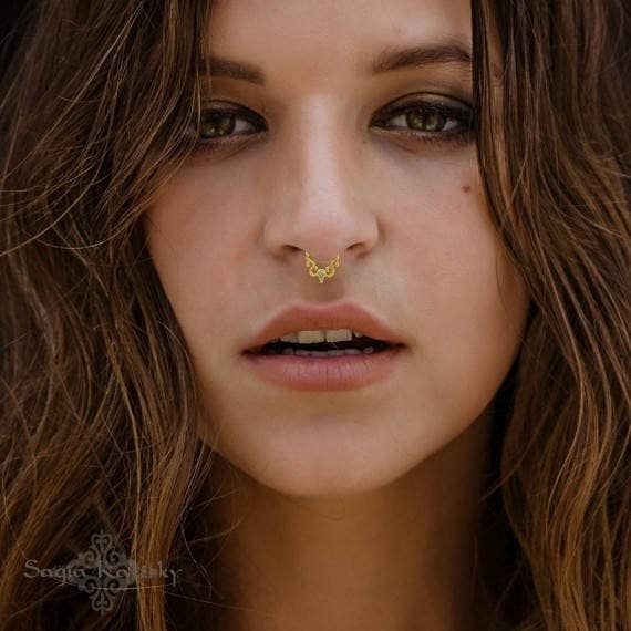 Gold Septum Ring Opal Septum Ring Gold Nose Ring Tribal