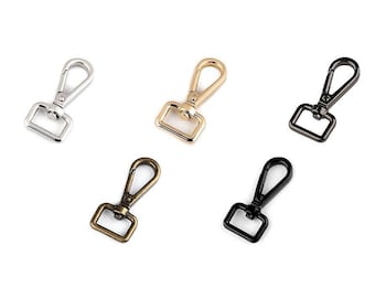 2 swivel metal carabiners for strap 15mm / silver, gold, bronze, black / metal fastener, twist hook
