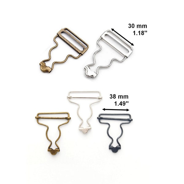 2 boucles métal argent pour bretelles, attaches et réglage bretelles de salopette 30 et 38 mm / boucles pour bretelles