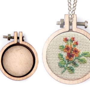 Cross Stitch Mini Frame Tiny Pendant Small Embroidery Hoop Necklace Pendant  DIY Cross Stitching Wooden Pendant 1pcs 102213 