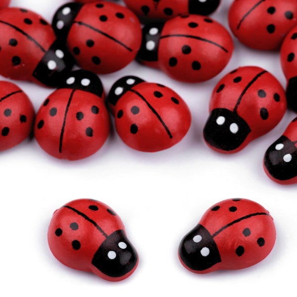 20 petites coccinelles en bois autocollantes / petites décorations pour plantes, arbustes, jardin, scrapbooking