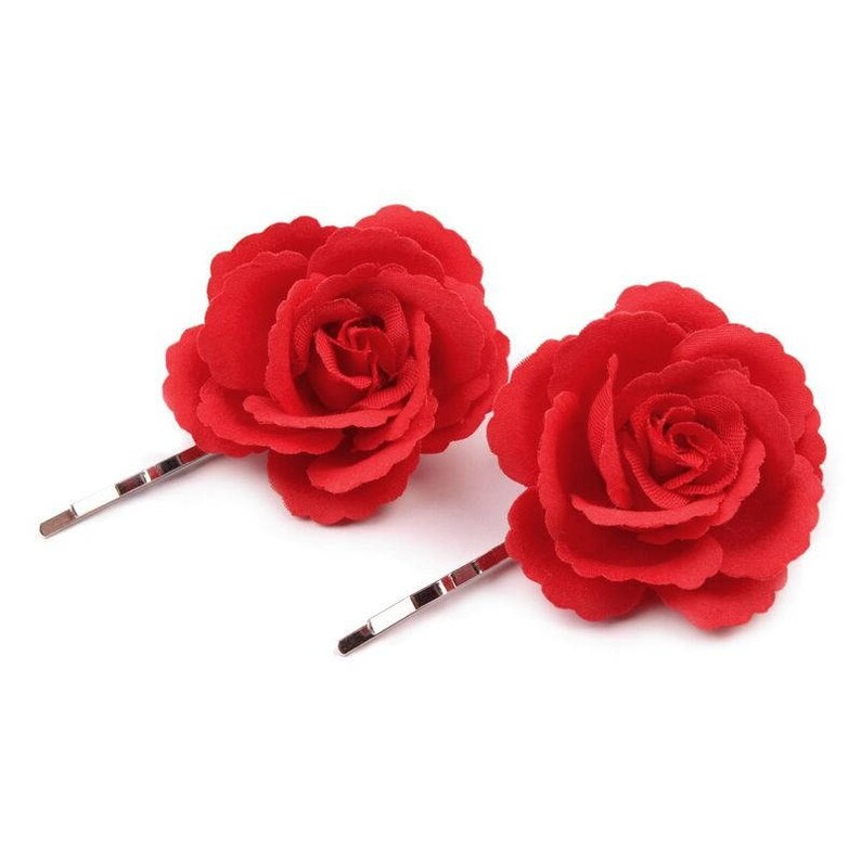 2 satin flower roses Hairpins 45mm / Hair Pins Satin Flowers, Hair Roses, Hair Flowers Hair Slides 画像 7