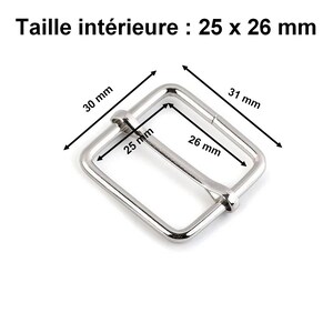 May include: Silver metal buckle with a rectangular shape and a measurement of 25 x 26 mm. The buckle has a 30 mm width and a 31 mm height.