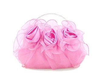 Small ivory or pink organza and satin purse bag, carried in the hand or across the body