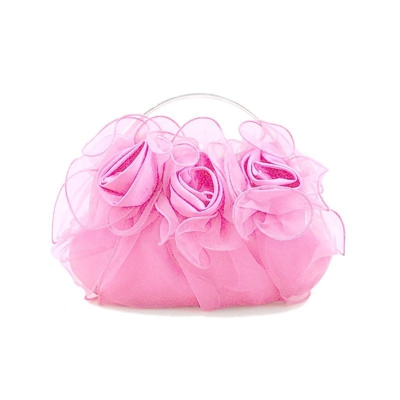Small ivory or pink organza and satin purse bag, carried in the hand or across the body Pink