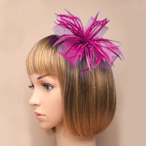 Accessoire de coiffure ou broche fleur en sisal et plumes, bibi, fascinateur zdjęcie 4