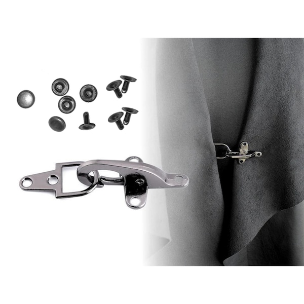 Button Brandenburg Metal / Silver of Black / Hook Loop Clasp Sluiting voor jack, vest, tas, lederwaren, toggle-sluiting