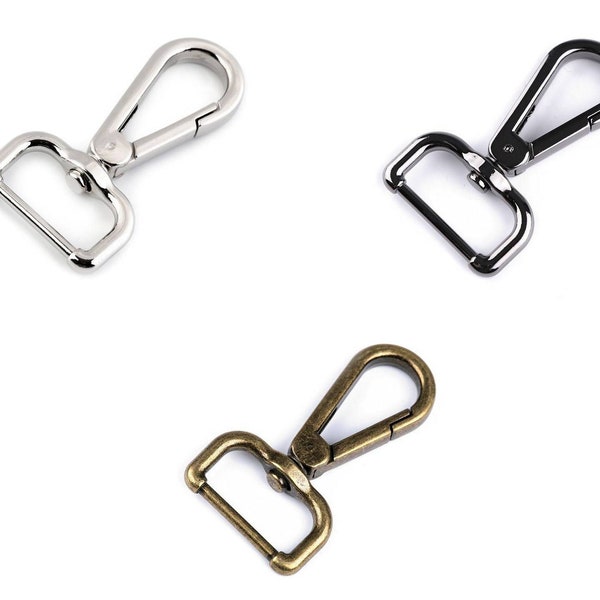 2 moschettoni metallici girevoli per cinturino 25mm / argento, chiusura nera / metallo, gancio girevole