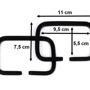 2 manici per borse in metallo nero / manici per borse rettangolari, manici in metallo, manici neri immagine 3
