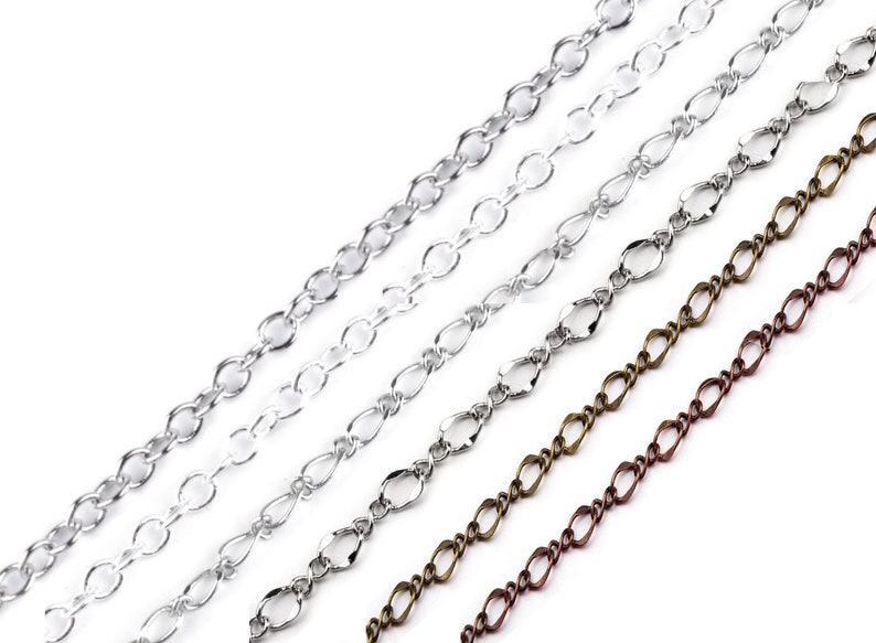 Cadena para joyería que se vende por metros / metal plateado, bronce, cobre / malla metálica de plata fina, cadena de collar imagen 1