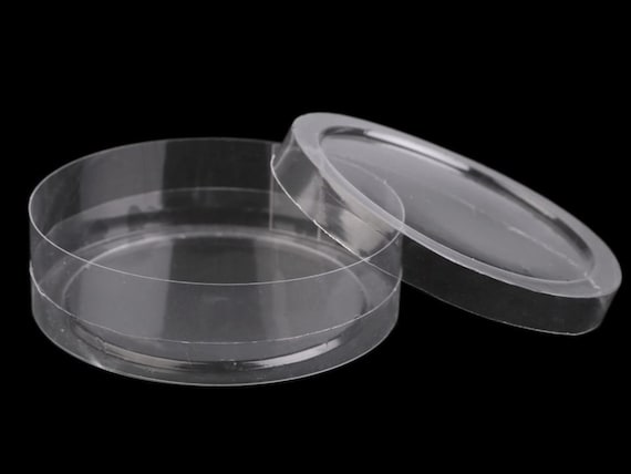 3 cajas redondas de plástico transparente varios tamaños / -