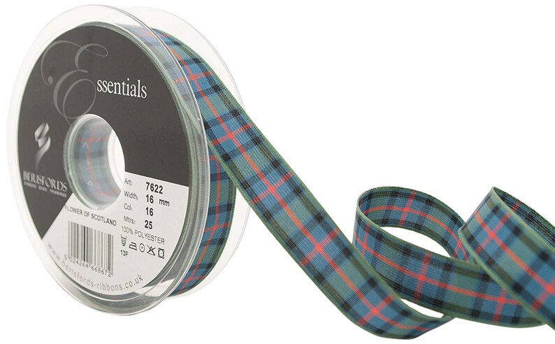 Ruban en soie 2cm Tartan, neutre