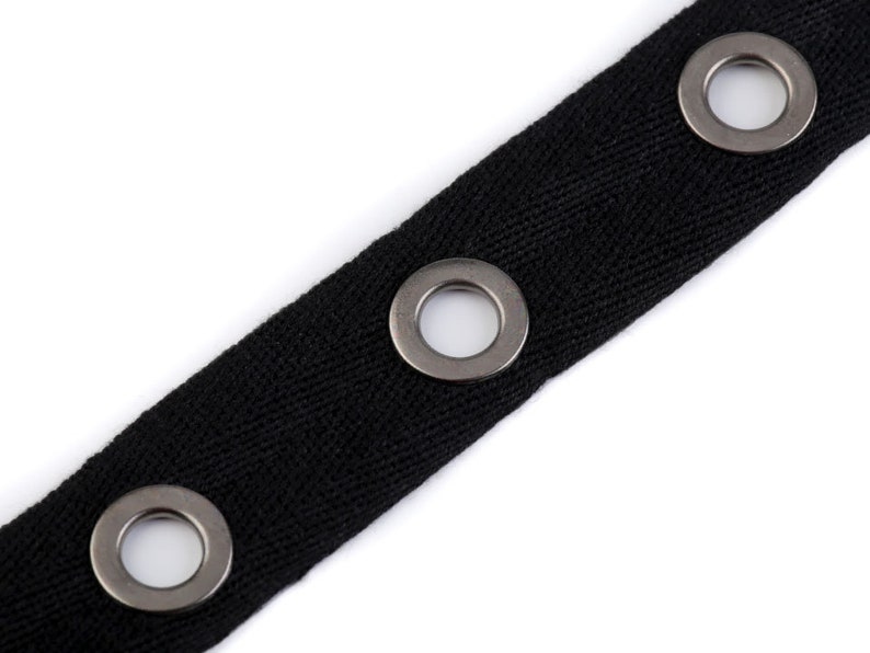 Metal Grommet /eyelet Tape / Black Cotton Ribbon With Silver Etsy